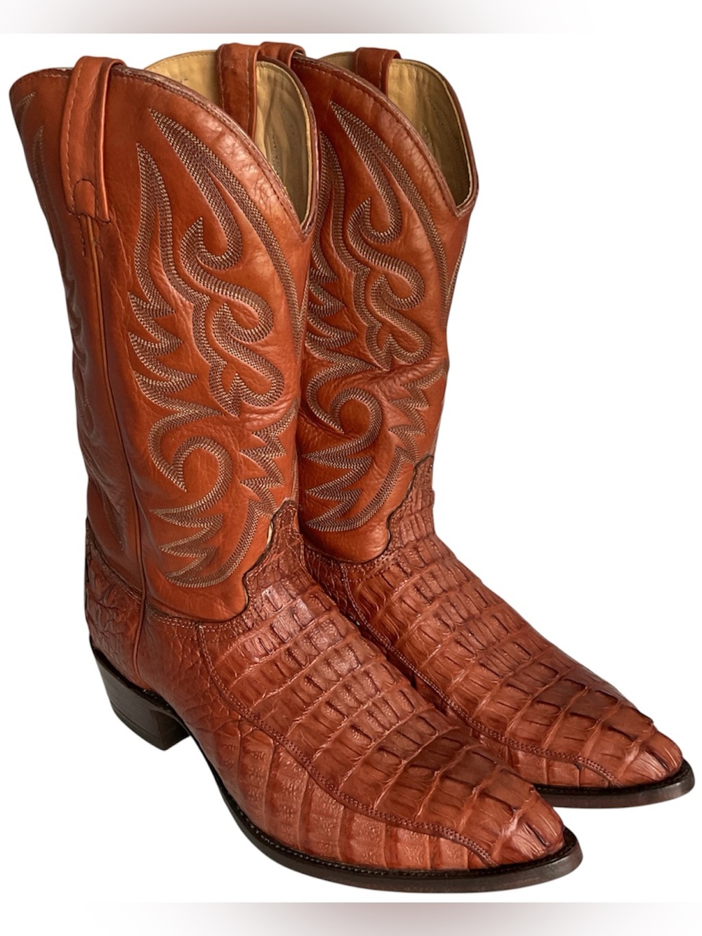 J. Chisholm Cayman Alligator Pressed Brown Leather Cowboy Boots Men's Size 12 D